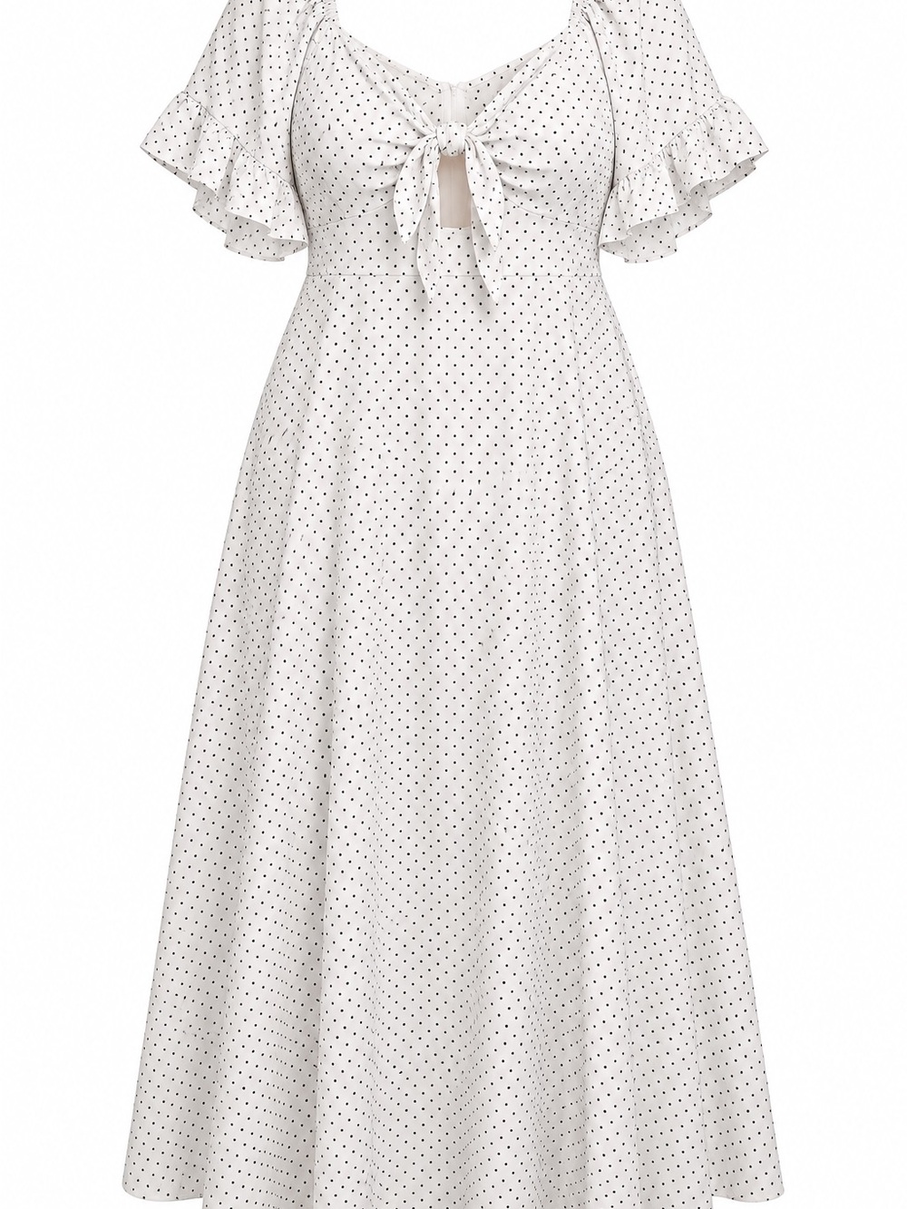 SHEIN White Polka Dot Tie-Front Maxi Dress